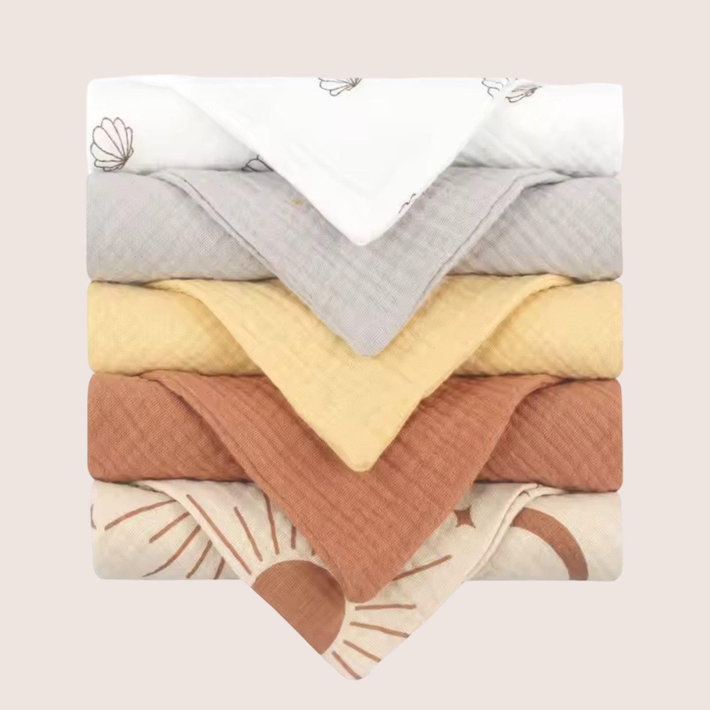 5-Piece Soft Cotton Baby Face Towels - Absorbent Gauze Washcloths for Bathing & Feeding - Newborn Handkerchief Set