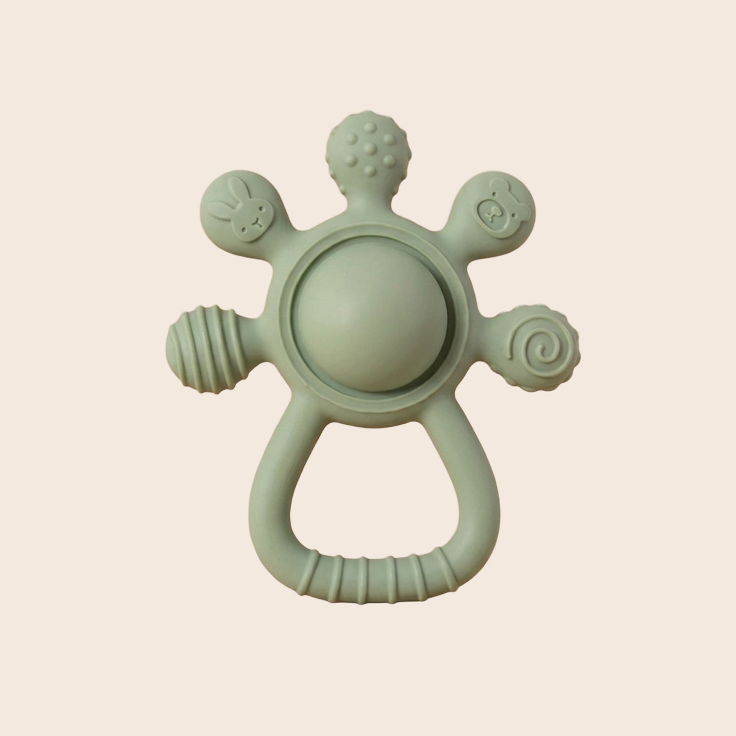 2-in-1 Silicone Rattle & Teether Toy - Soft Baby Chew Toy for Sore Gums - Easy-Grip Palm Teething Toy for Newborns