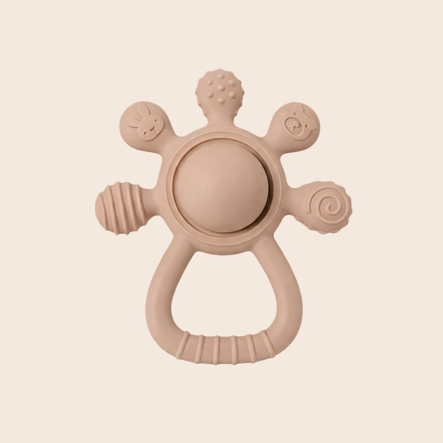 2-in-1 Silicone Rattle & Teether Toy - Soft Baby Chew Toy for Sore Gums - Easy-Grip Palm Teething Toy for Newborns