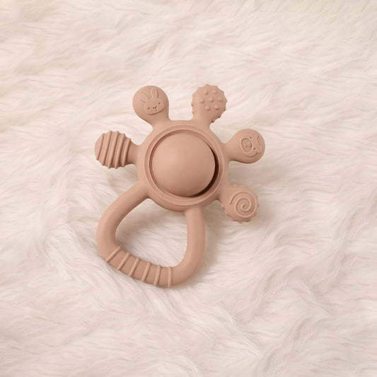 2-in-1 Silicone Rattle & Teether Toy - Soft Baby Chew Toy for Sore Gums - Easy-Grip Palm Teething Toy for Newborns