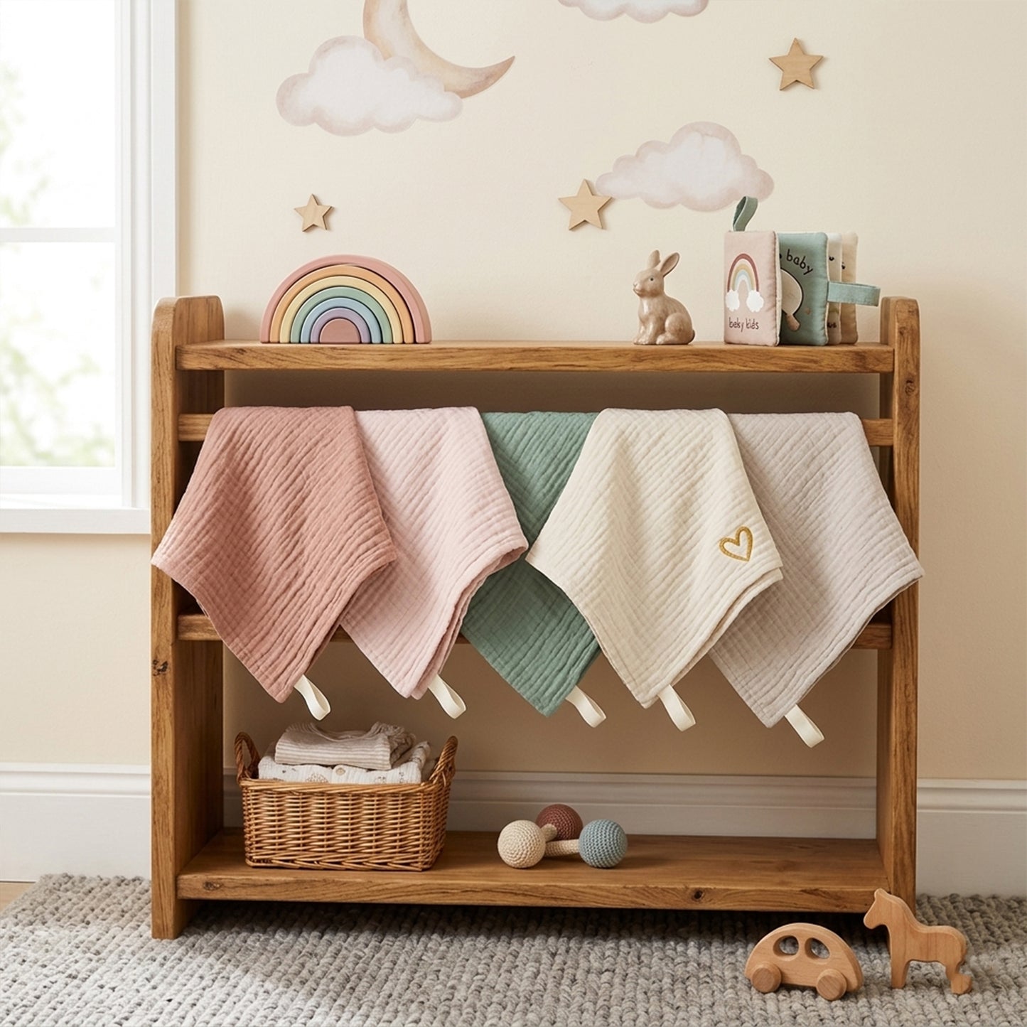 5-Piece Muslin Cotton Baby Washcloths - Soft Gauze Face & Hand Towels - Multipurpose Newborn Bathing & Shower Cloths - Square Infant Handkerchiefs