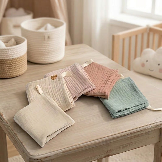 5-Piece Muslin Cotton Baby Washcloths - Soft Gauze Face & Hand Towels - Multipurpose Newborn Bathing & Shower Cloths - Square Infant Handkerchiefs