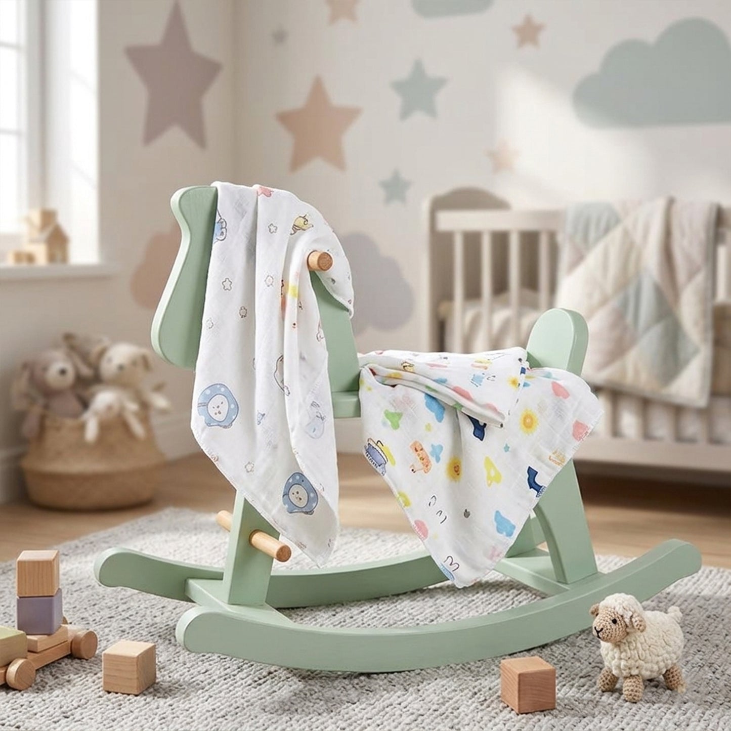 5-Piece 100% Cotton Gauze Baby Square Towels - 31x31cm Newborn Face & Hand Cloths - Cartoon Feeding Bibs & Bathing Handkerchiefs