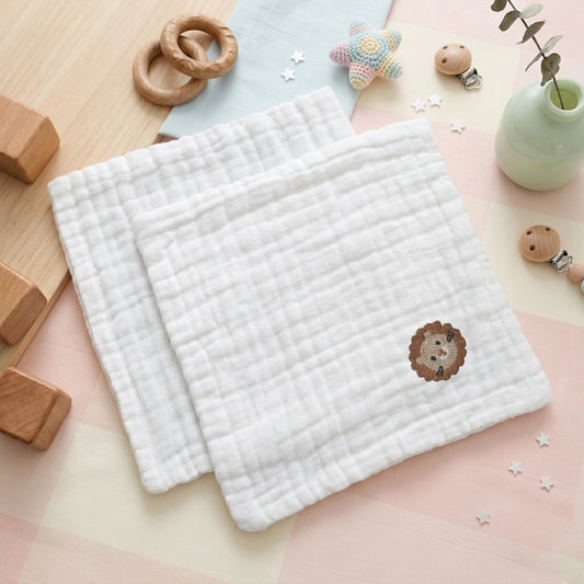Embroidered 6-Ply Cotton Baby Towels: Versatile Washcloth for Face & Hands, Soft Burp Cloth, and Toddler Feeding Bib