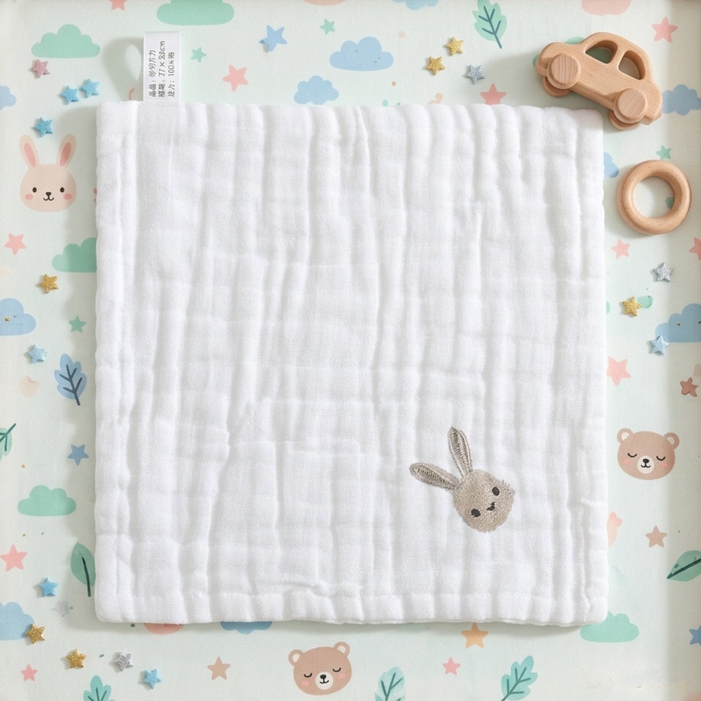 Embroidered 6-Ply Cotton Baby Towels: Versatile Washcloth for Face & Hands, Soft Burp Cloth, and Toddler Feeding Bib