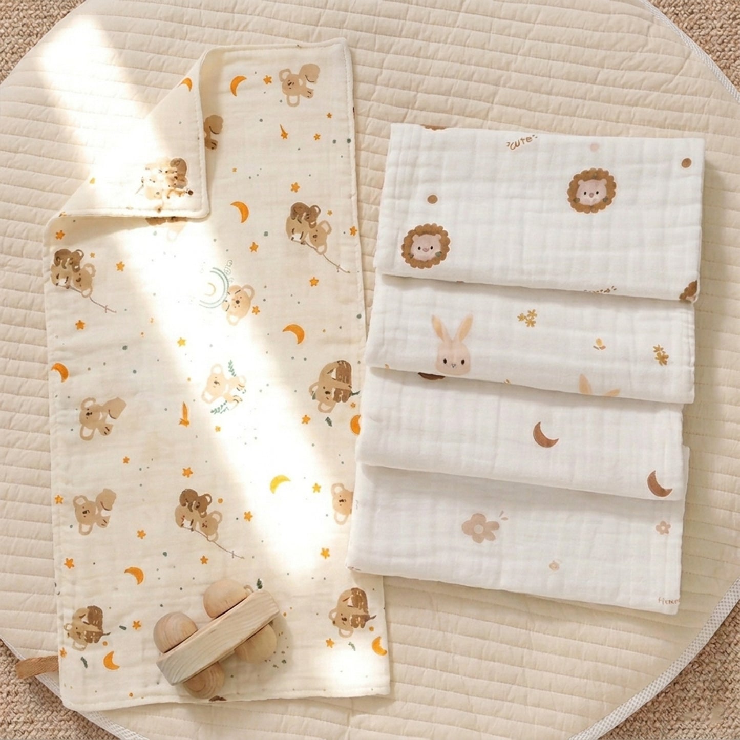 Soft 4-Layer Muslin Baby Face & Hand Towels - Multipurpose Long Burp Cloths for Newborns - Cotton Gauze Kindergarten Towels