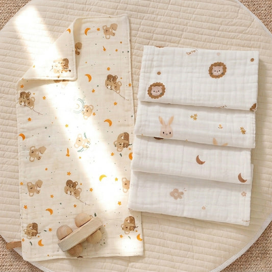 Soft 4-Layer Muslin Baby Face & Hand Towels - Multipurpose Long Burp Cloths for Newborns - Cotton Gauze Kindergarten Towels