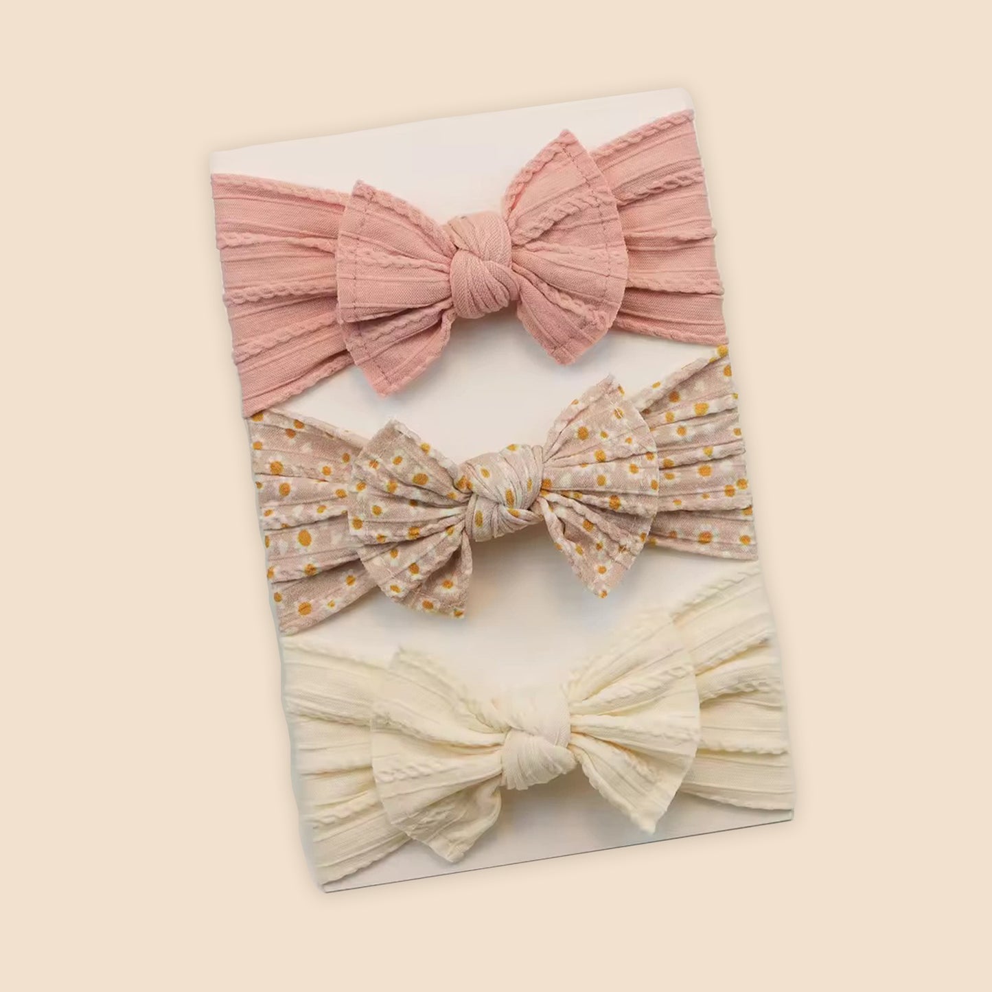 3-Piece Baby Girl Headband Set - Soft Elastic Bow Hair Bands - Newborn Turban & Hair Accessories Gift Pack