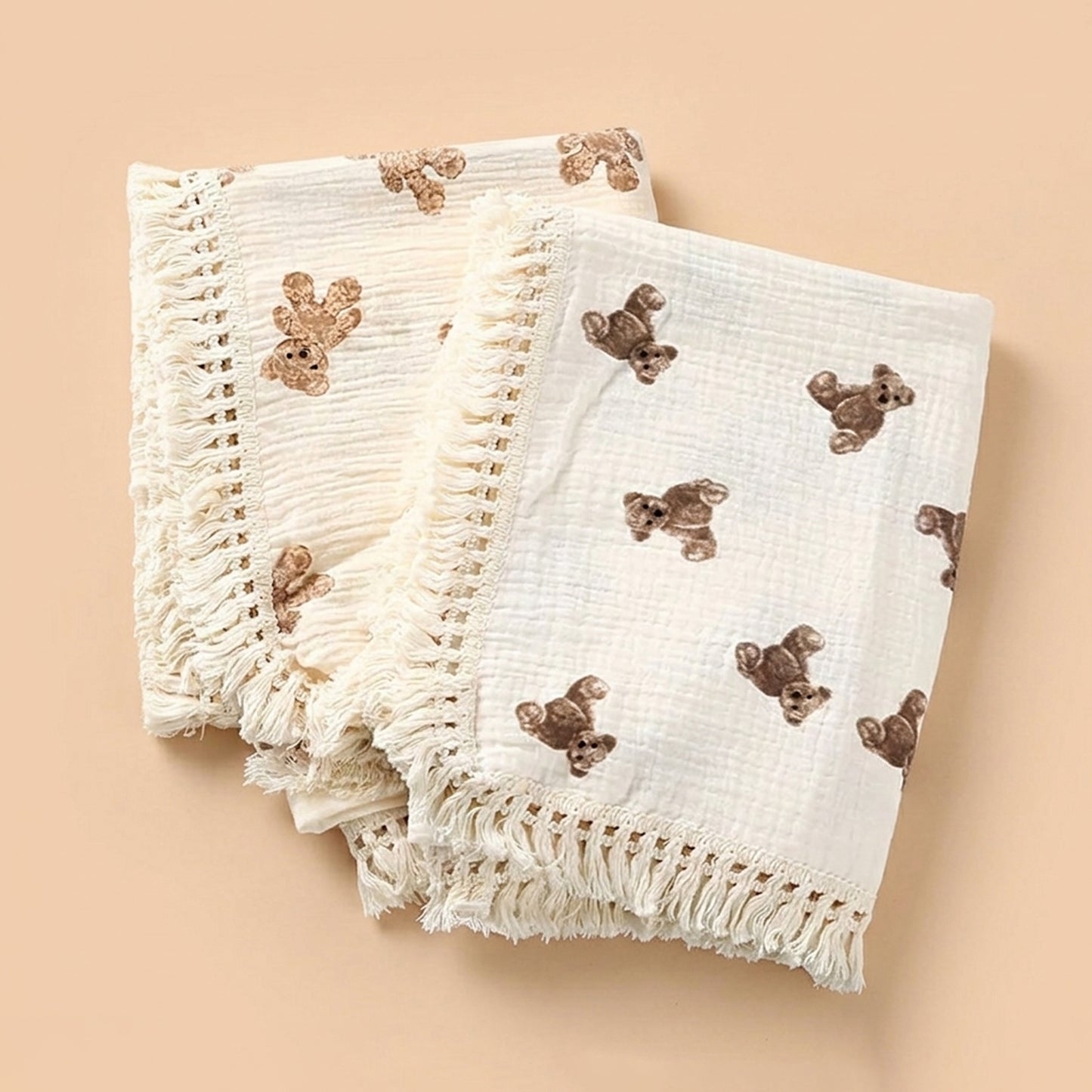 Cute Bear Plaid Muslin Baby Blanket - 100% Cotton Soft Swaddle - Breathable Summer Comforter for Newborns & Infants
