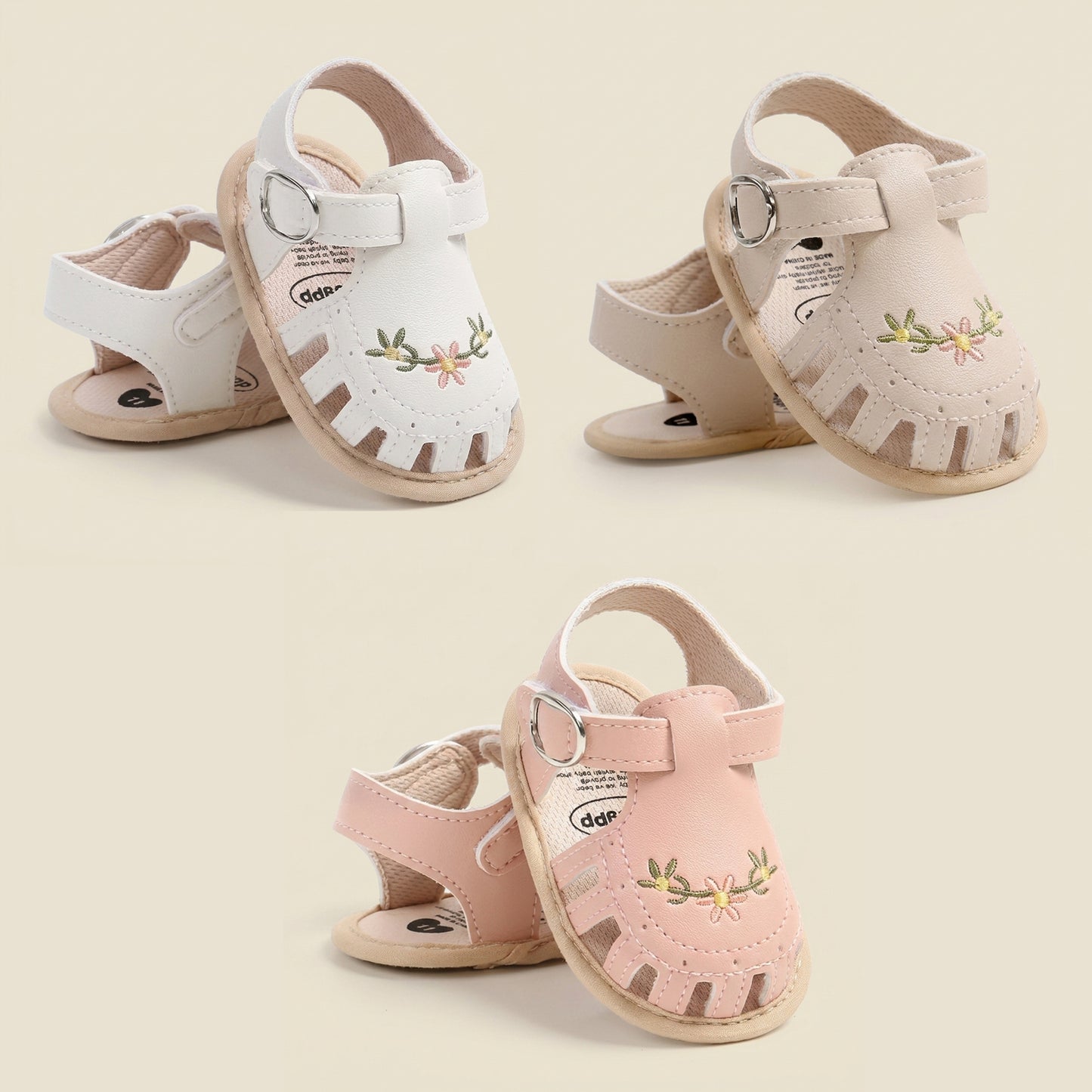 Newborn Summer Leisure Sandals - Lightweight Soft Sole Wrap Toe Summer Shoes - Cute Floral Embroidered First Walkers (0-18M)