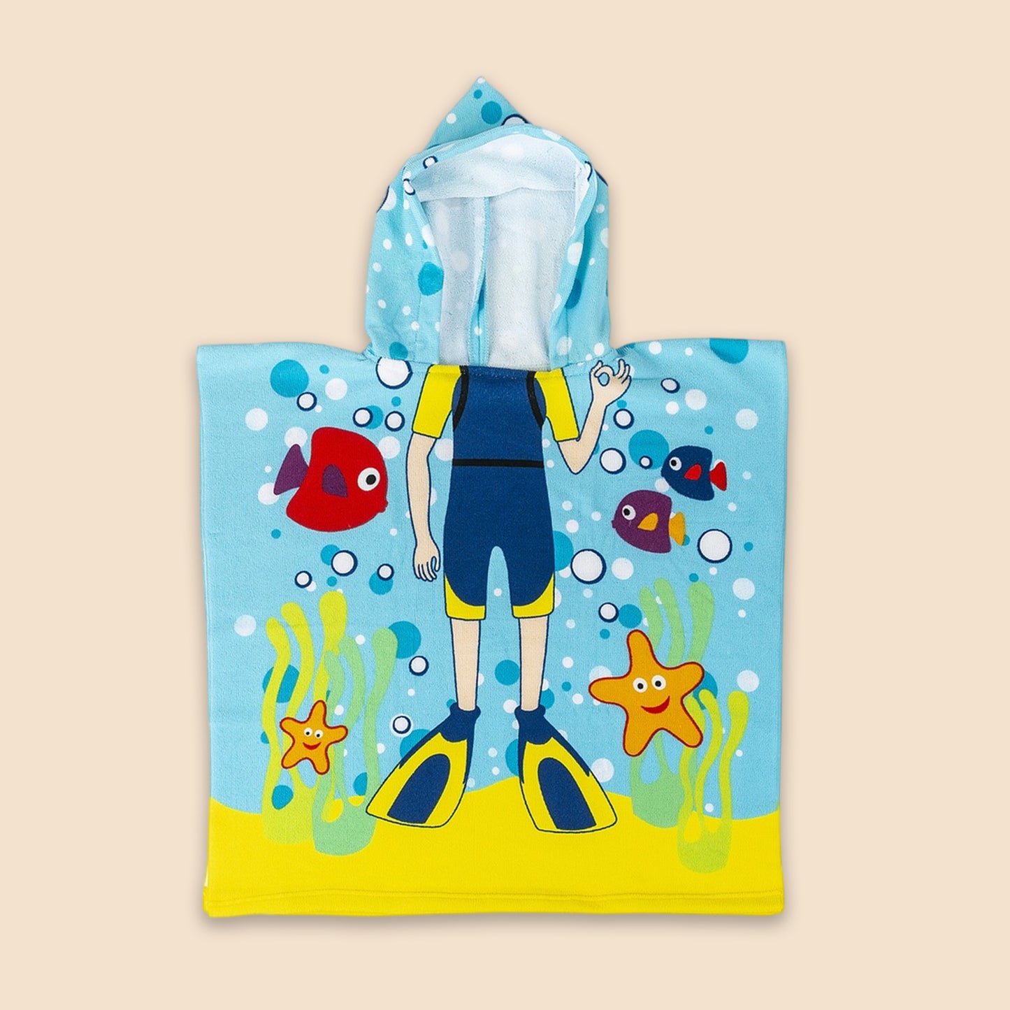 Cartoon Kids Hooded Cape Towel - Quick-Dry Beach & Bathrobe - Fun Unicorn Shark Dinosaur Print for Children