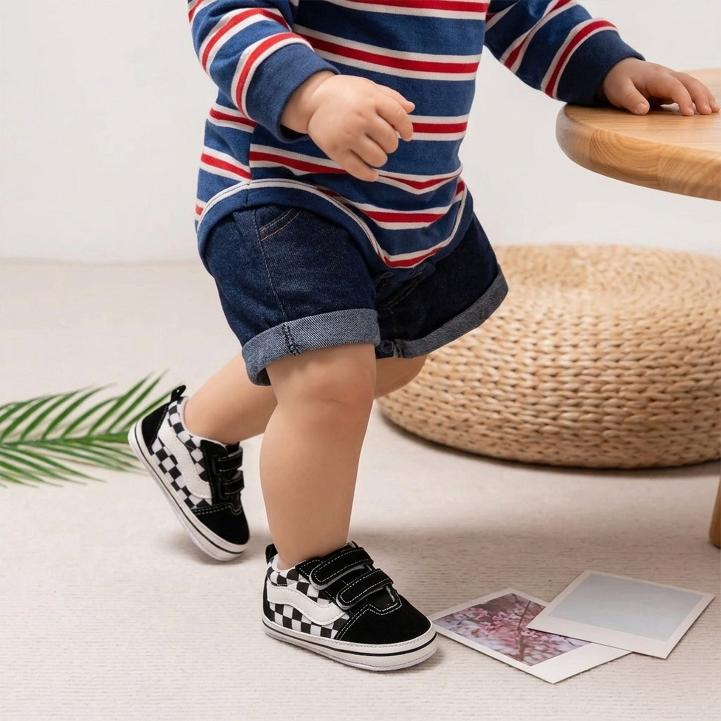 Classic Plaid First Walker Shoes - Breathable Canvas Baby Sneakers for Boys & Girls