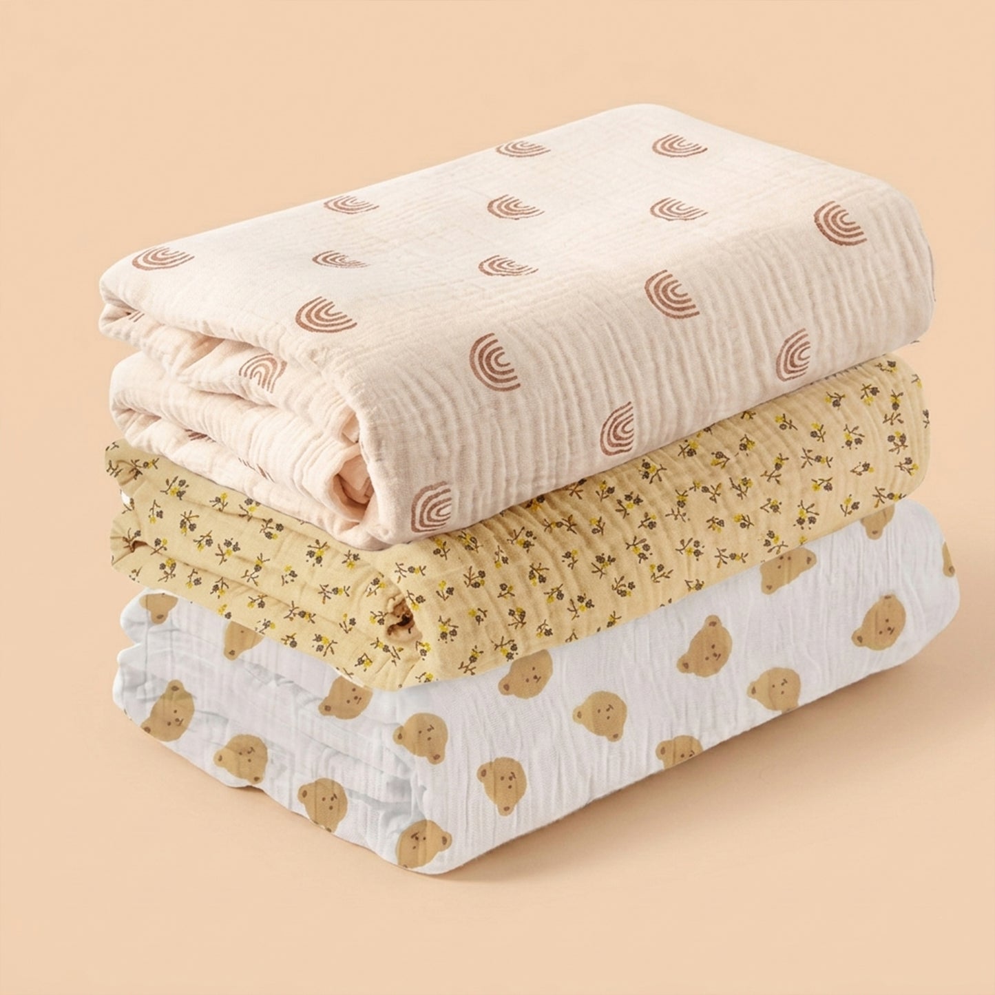 3-Piece Soft Muslin Baby Swaddle Blankets - 100% Breathable Cotton Receiving Blankets - Multi-functional Newborn Wrap Set