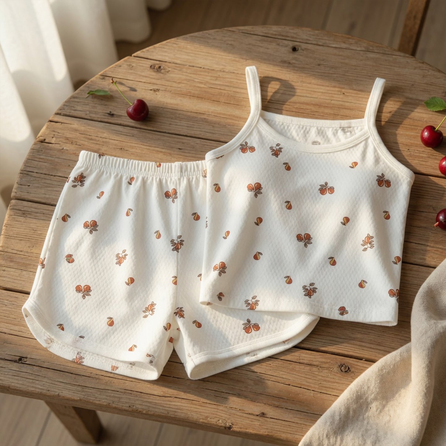 Baby Girl Summer Spaghetti Strap Set - 100% Cotton Camisole & Shorts Outfits - Cute Square Collar Pajamas