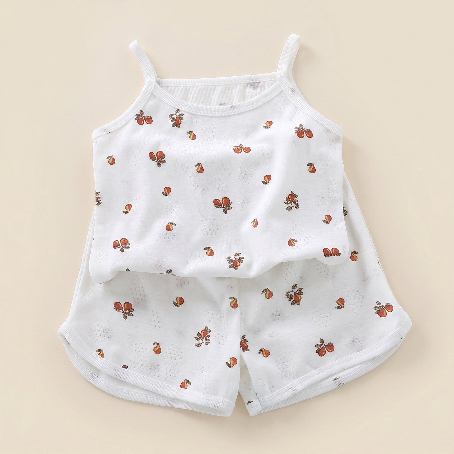 Baby Girl Summer Spaghetti Strap Set - 100% Cotton Camisole & Shorts Outfits - Cute Square Collar Pajamas