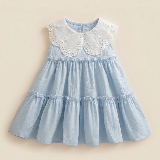 Baby Girl Summer Cotton Dress - Solid Color Lapel Sleeveless Sunsuit - Cute Girls Beach Outfits 0-3Y