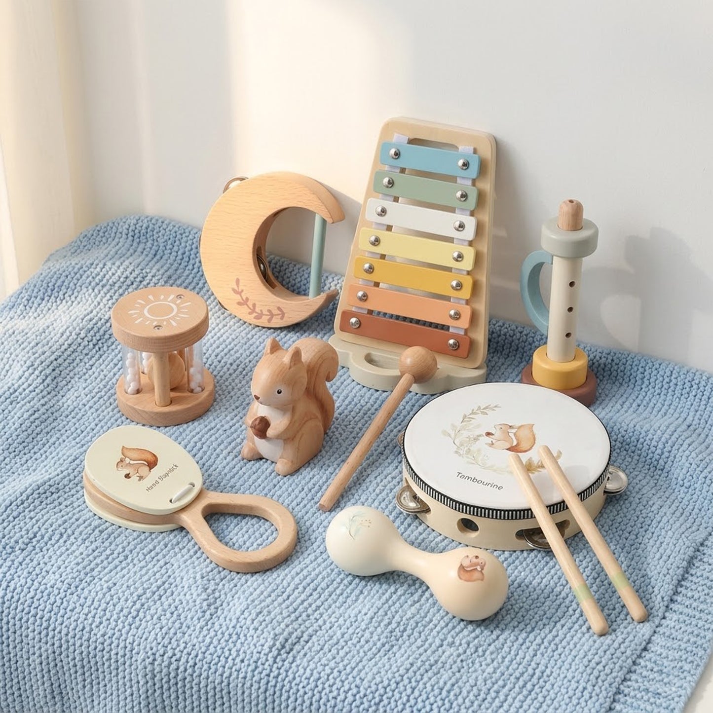 Baby Wooden Musical Instrument - Xylophone & Drum Activity Toys - Early Sensory Learning Gift for Babies