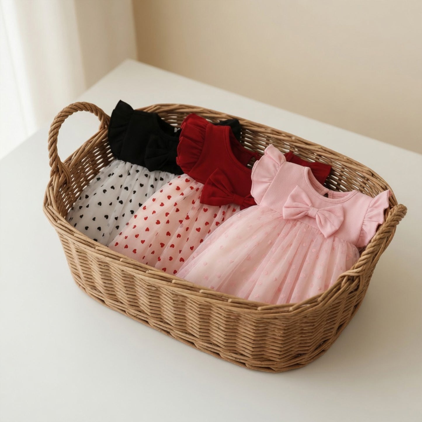 Summer Baby Girl Korean Style Princess Dress - Little Love Bow Flying Sleeves Sunsuit - Birthday Party Gown 0-3Y