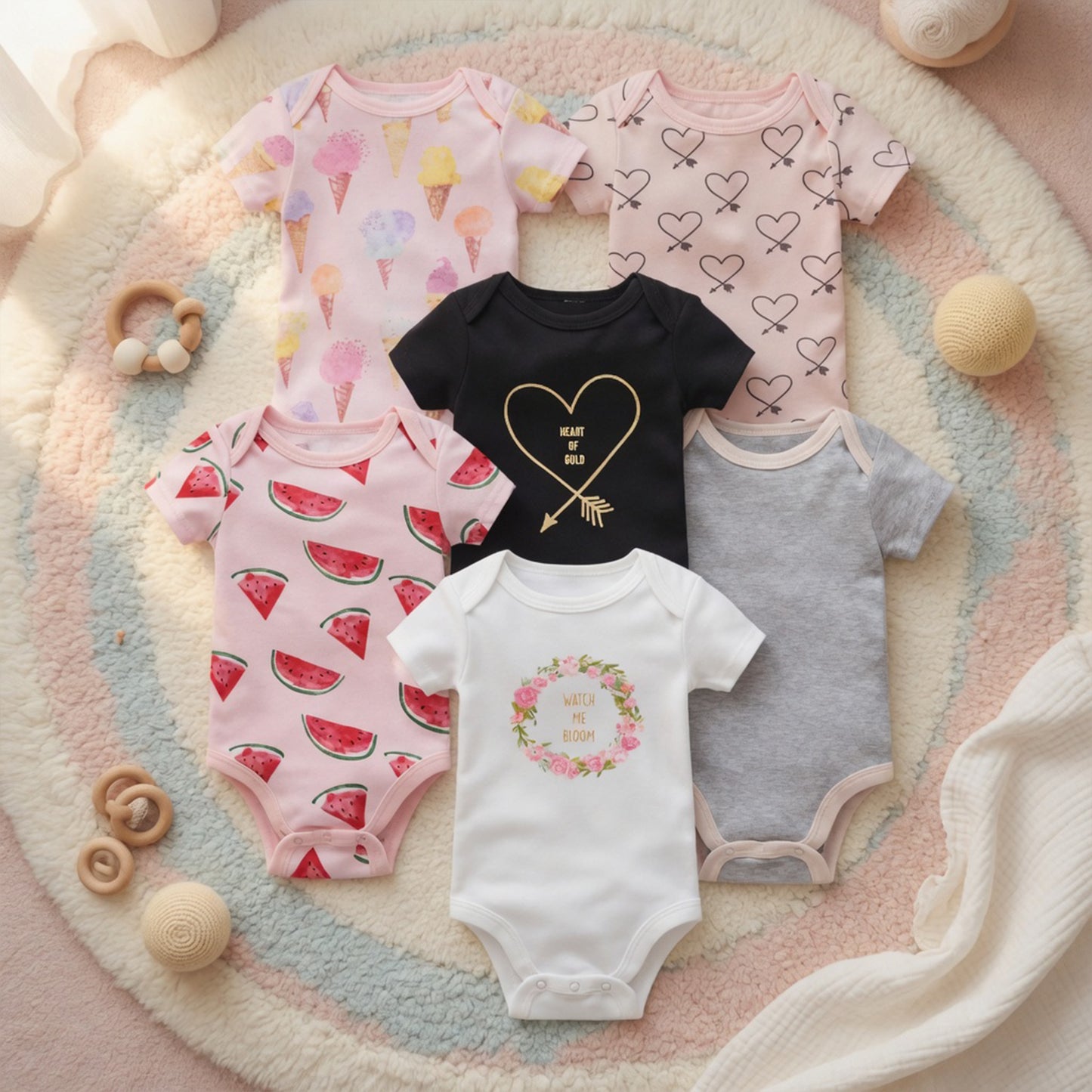 3/6 Pcs Baby Bodysuit Set - 100% Cotton Short Sleeve Rompers - Unisex Newborn Clothes 0-12 Months
