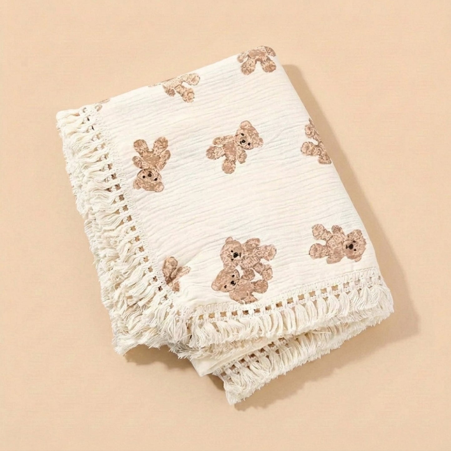 Cute Bear Plaid Muslin Baby Blanket - 100% Cotton Soft Swaddle - Breathable Summer Comforter for Newborns & Infants