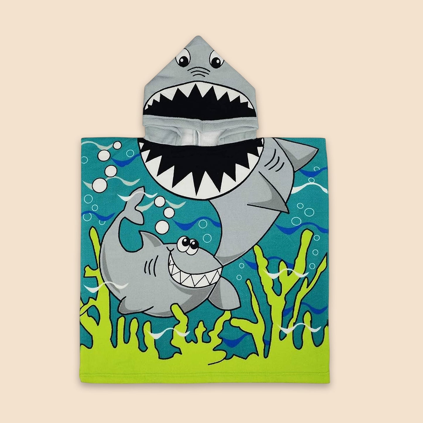 Cartoon Kids Hooded Cape Towel - Quick-Dry Beach & Bathrobe - Fun Unicorn Shark Dinosaur Print for Children