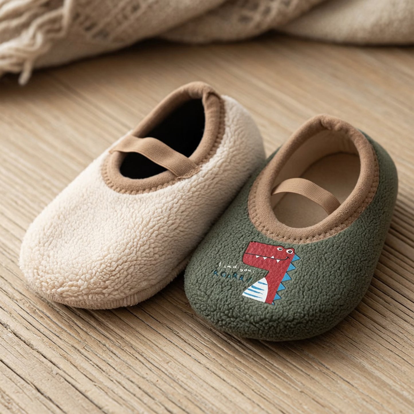 Anti-Slip Cartoon Baby First Walkers - Winter Warm Indoor & Outdoor Floor Shoes with Durable Rubber Soles