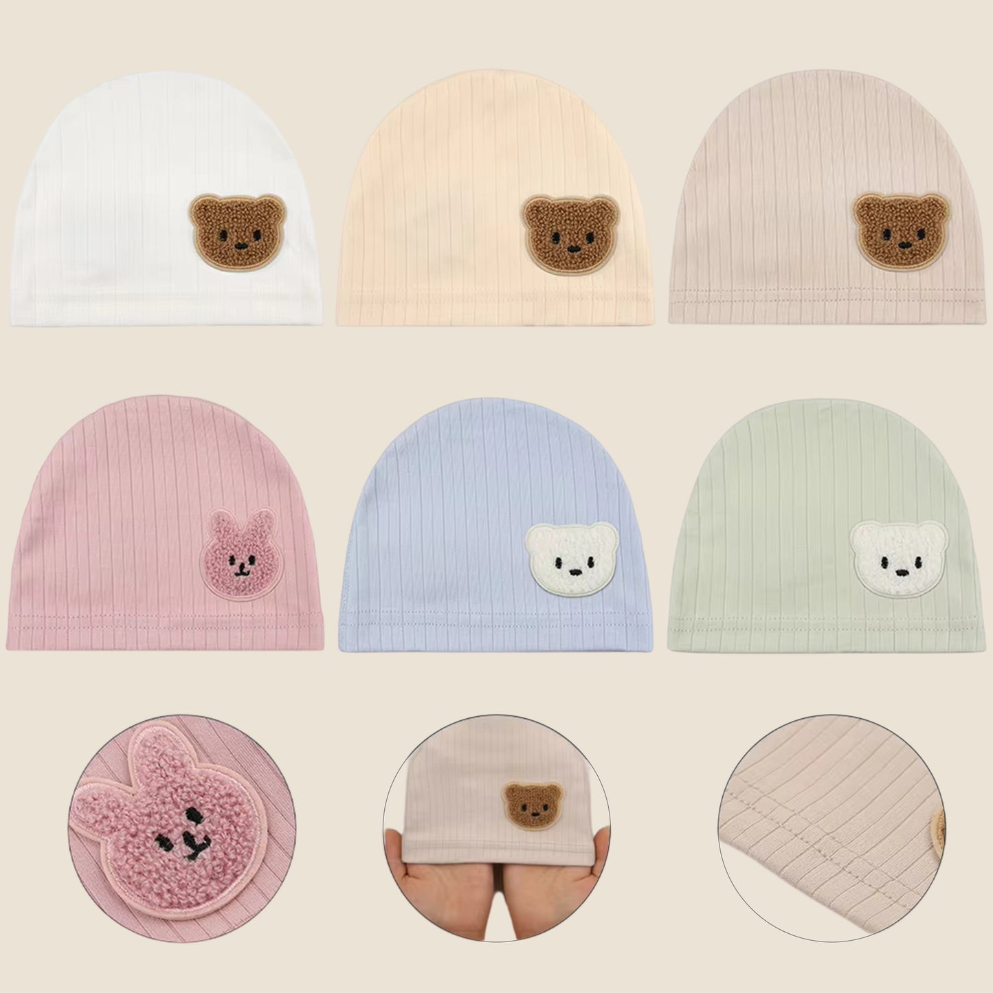 Newborn 95% Cotton Turban Hat - Safe Fetal Hospital Cap - Soft Spring Autumn Beanie for Baby Boys & Girls 0-6M