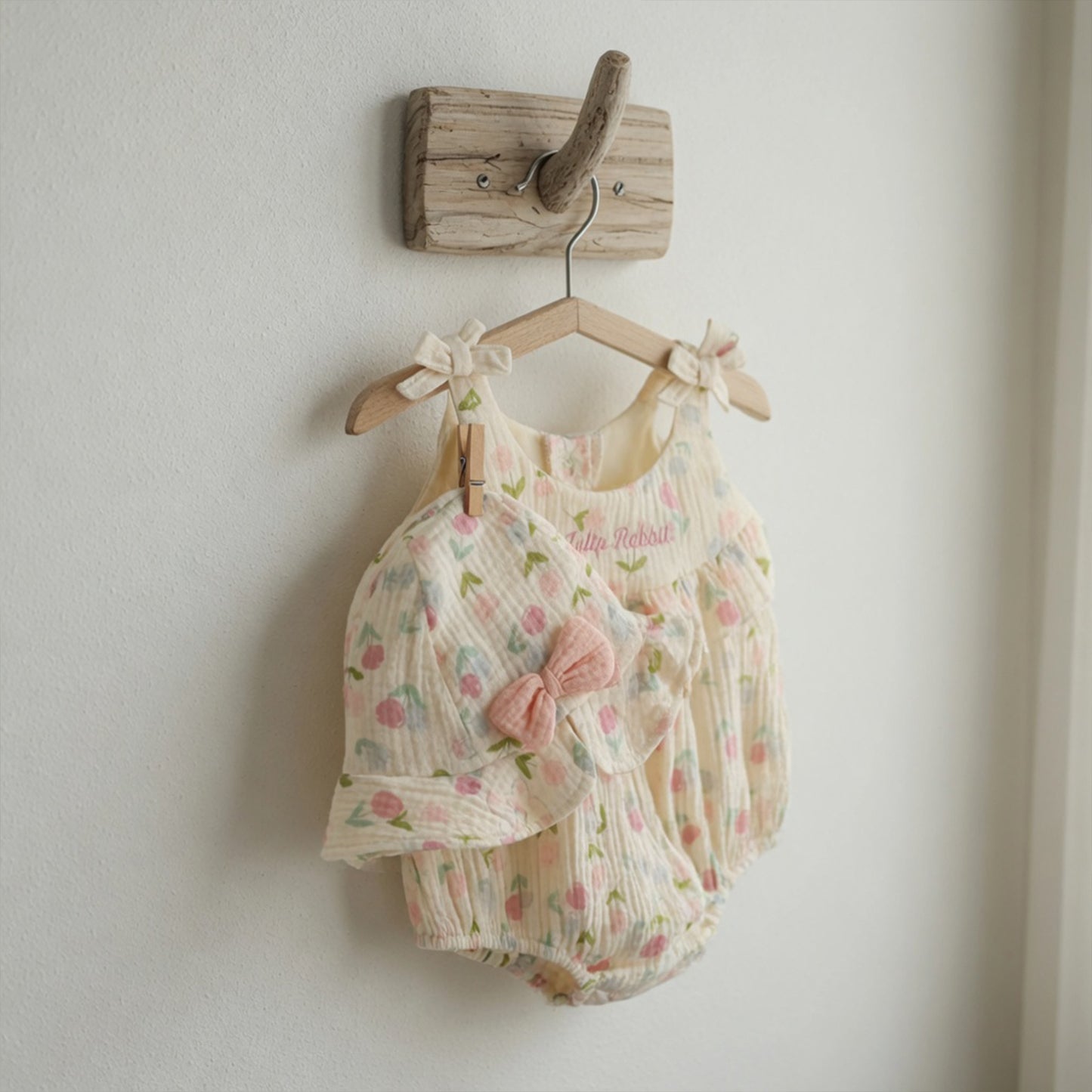 Baby Girl Ruffle Camisole Romper - Cotton Tulip Rabbit Print Jumpsuit & Hat Set - Infant Summer Clothing 0-24M