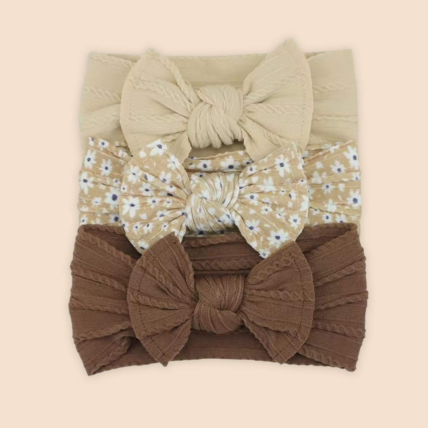 3-Piece Baby Girl Headband Set - Soft Elastic Bow Hair Bands - Newborn Turban & Hair Accessories Gift Pack
