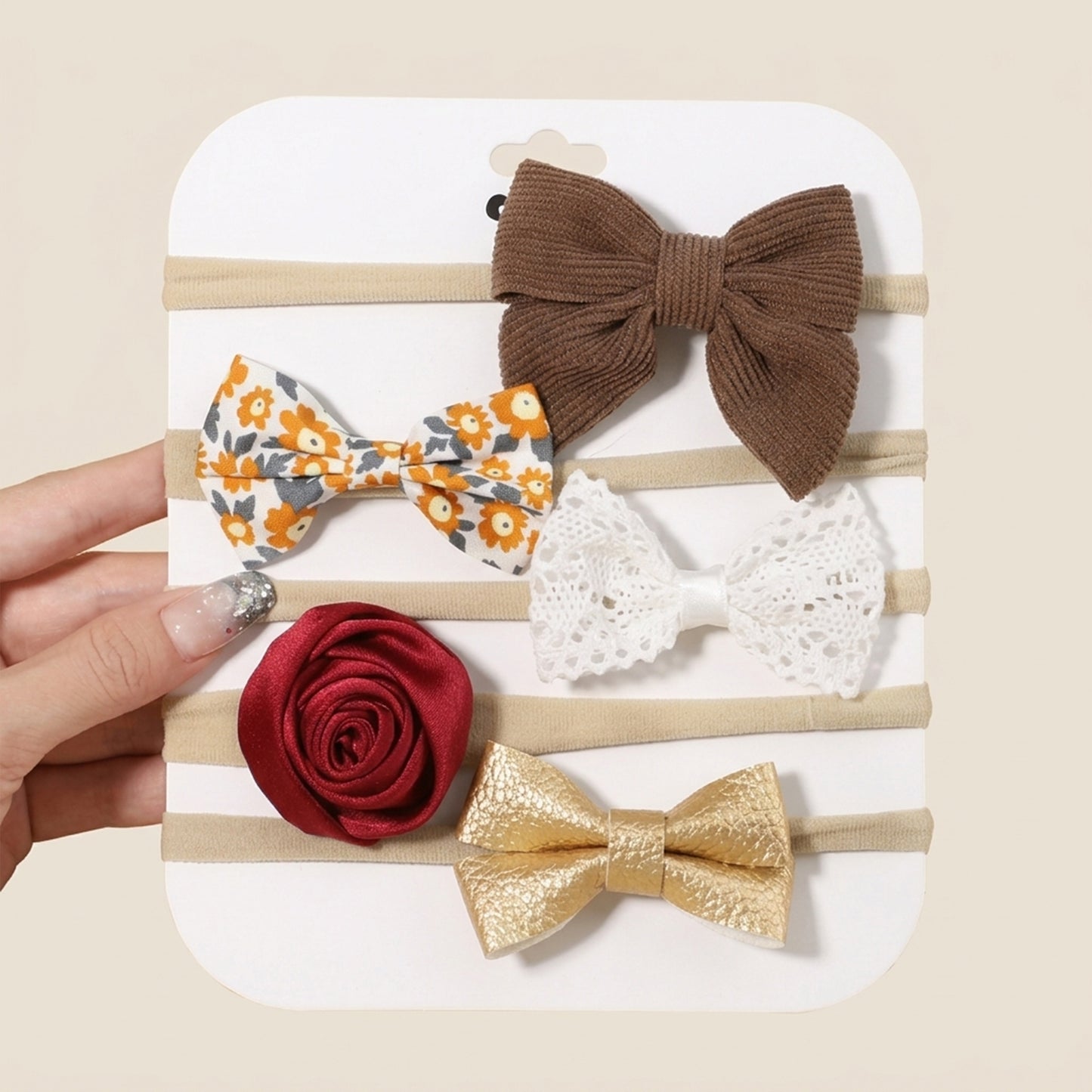4-5Pcs/Set Baby Bow Headbands - Cotton Linen & Lace Fabric - Leopard Print Newborn Hair Accessories for Girls