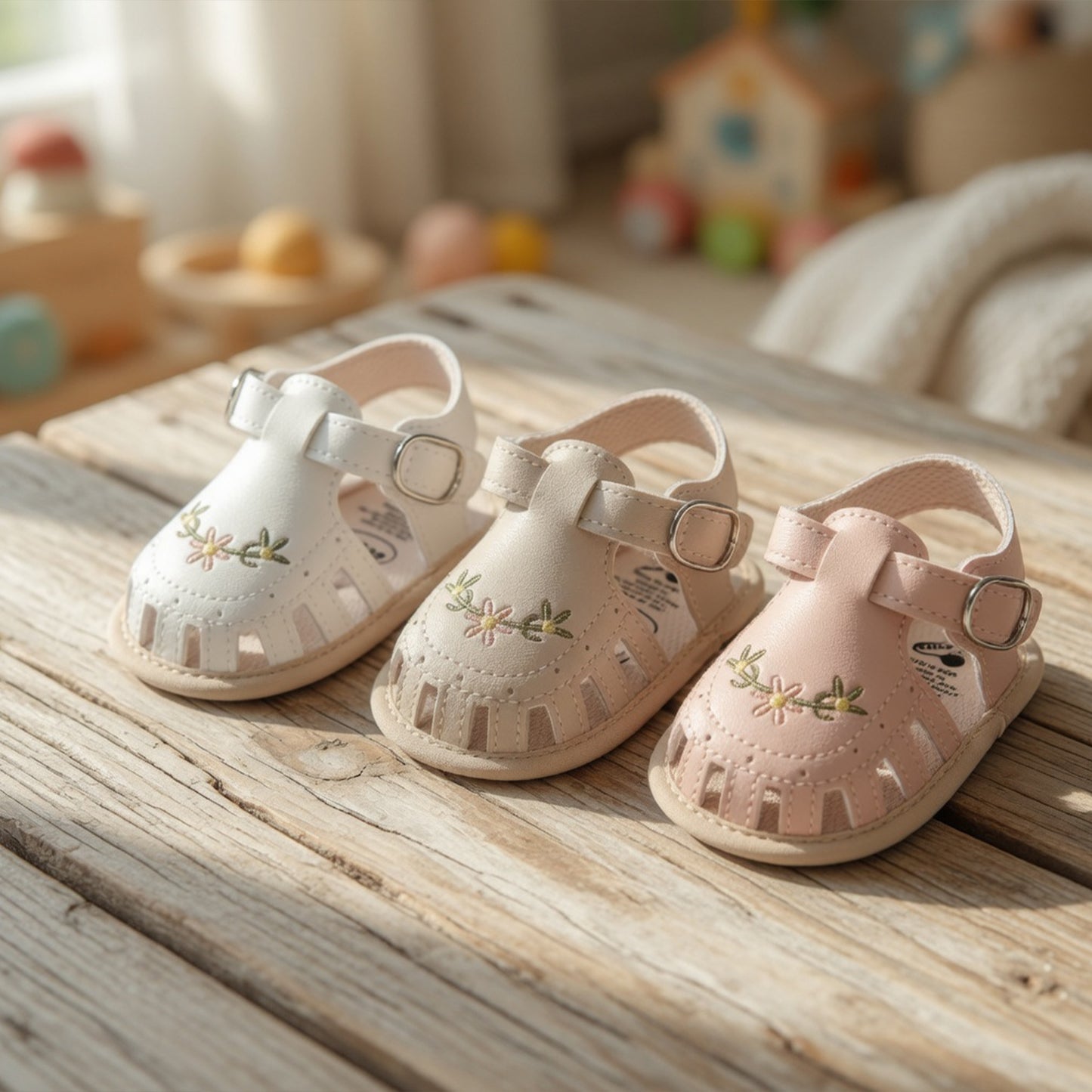 Newborn Summer Leisure Sandals - Lightweight Soft Sole Wrap Toe Summer Shoes - Cute Floral Embroidered First Walkers (0-18M)