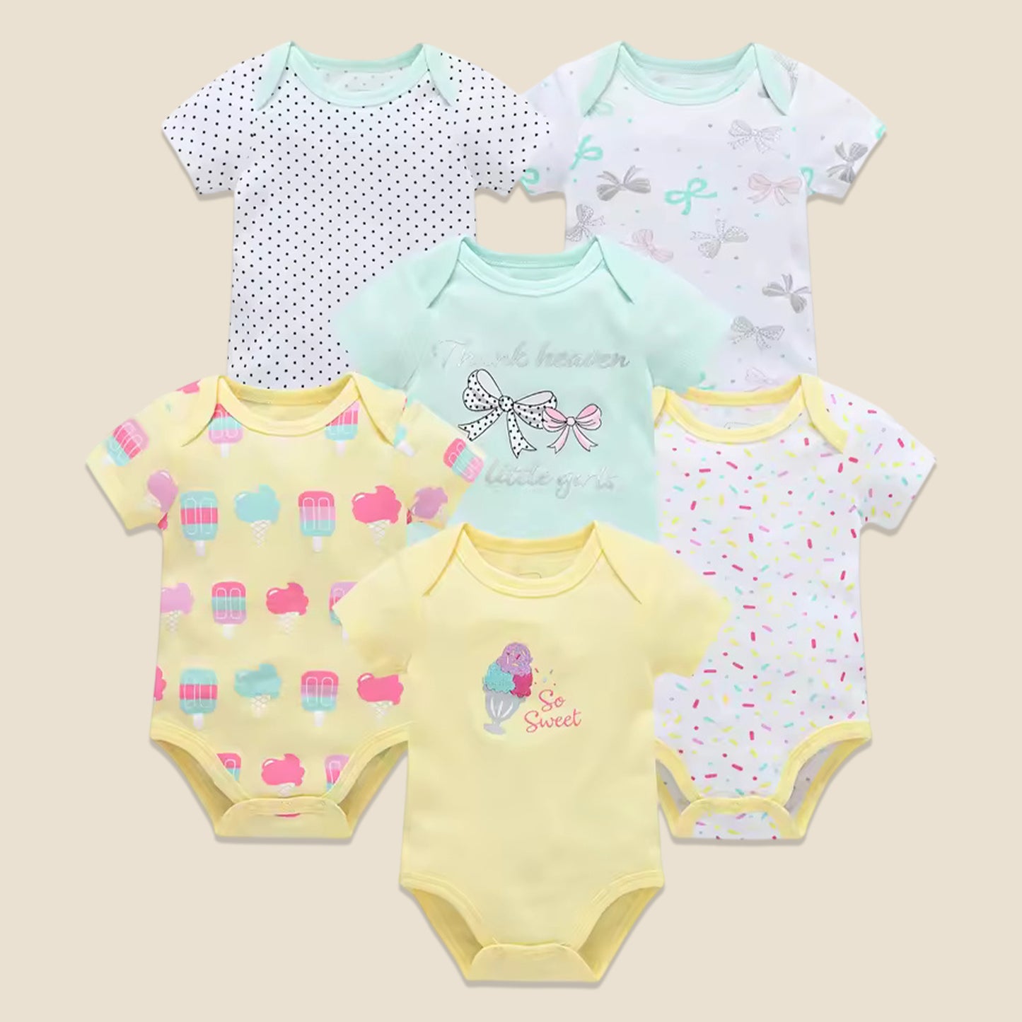 3/6 Pcs Baby Bodysuit Set - 100% Cotton Short Sleeve Rompers - Unisex Newborn Clothes 0-12 Months