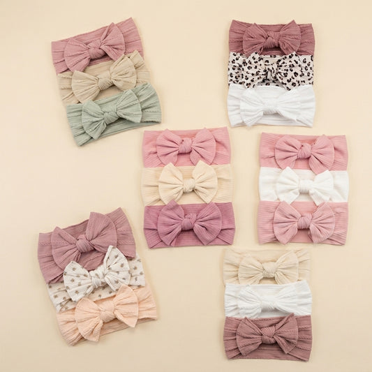 3-Piece Baby Girl Headband Set - Soft Elastic Bow Hair Bands - Newborn Turban & Hair Accessories Gift Pack