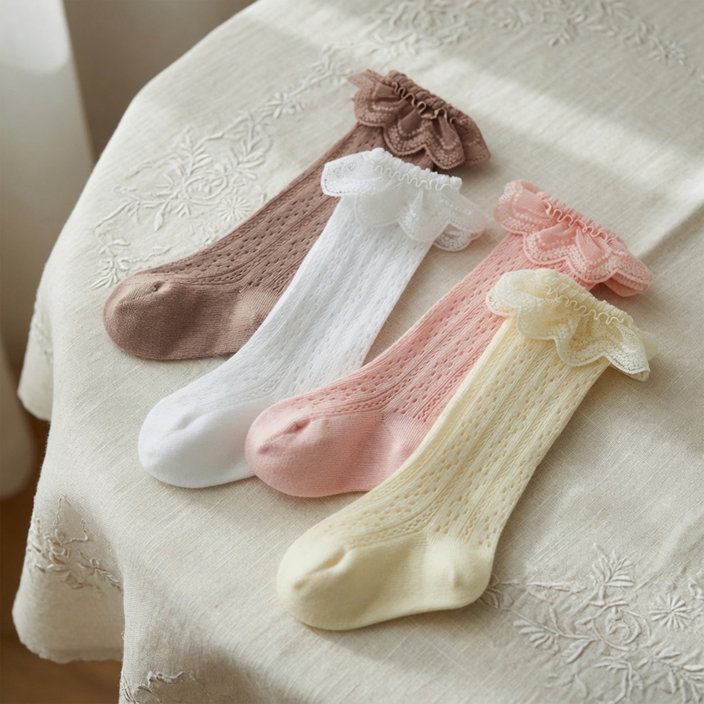 Lace Ruffle Princess Knee-High Socks - Elegant Party & Wedding Socks for Toddler Girls