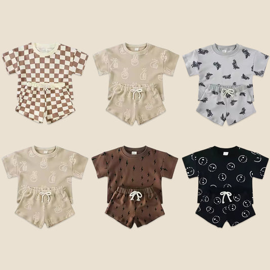 100% Cotton Kids Summer Clothing Set - Unisex Short Sleeve T-Shirt & Shorts Suit - Casual Baby Outfits for 1-8 Years