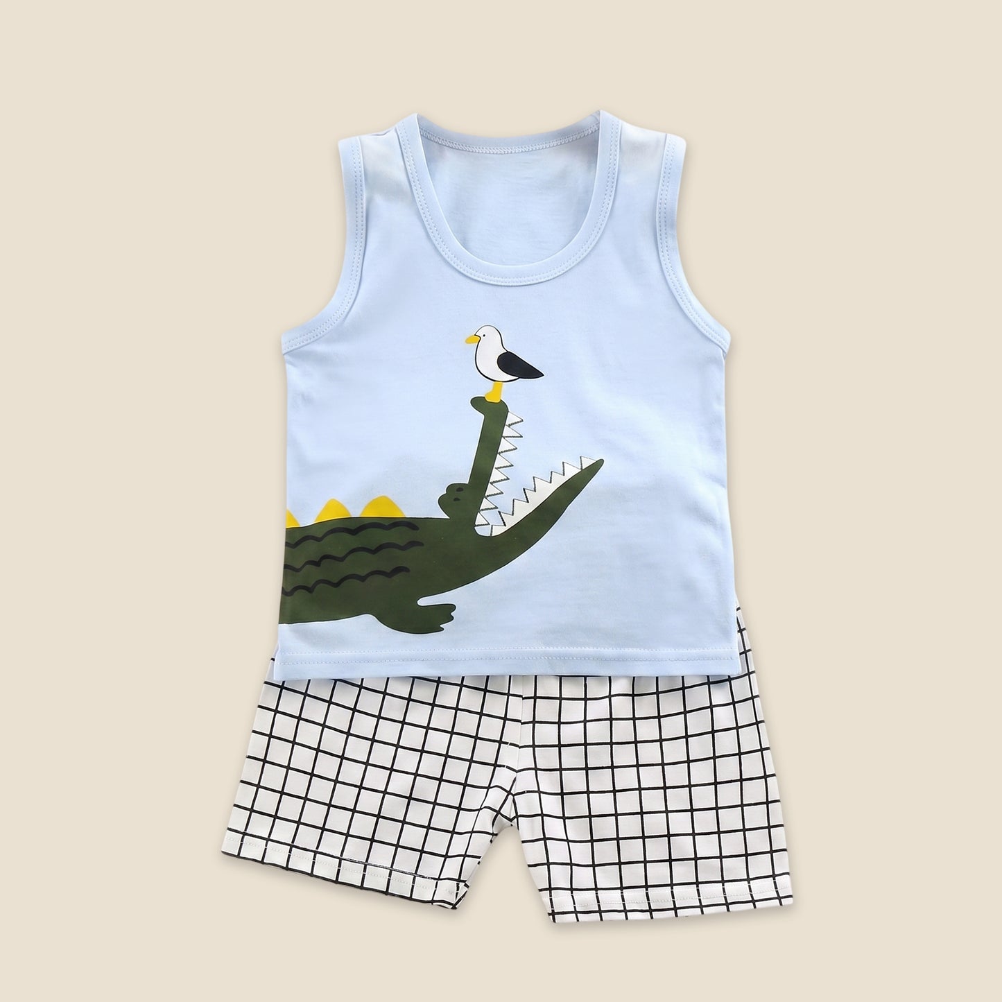 Kids Summer Tank Top & Shorts Set - Breathable Sleeveless Print Outfit - Casual Cotton Vest Suit for Babies