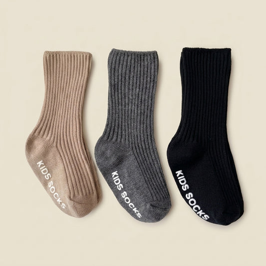 Non-Slip Baby Cotton Striped Socks (3 Pairs) - Secure Rubber Grips for Toddlers (0-3Y)