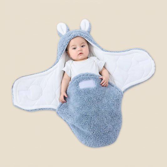 Ultra-Soft Fluffy Fleece Baby Swaddle - Newborn Sleeping Bag with Head Support
