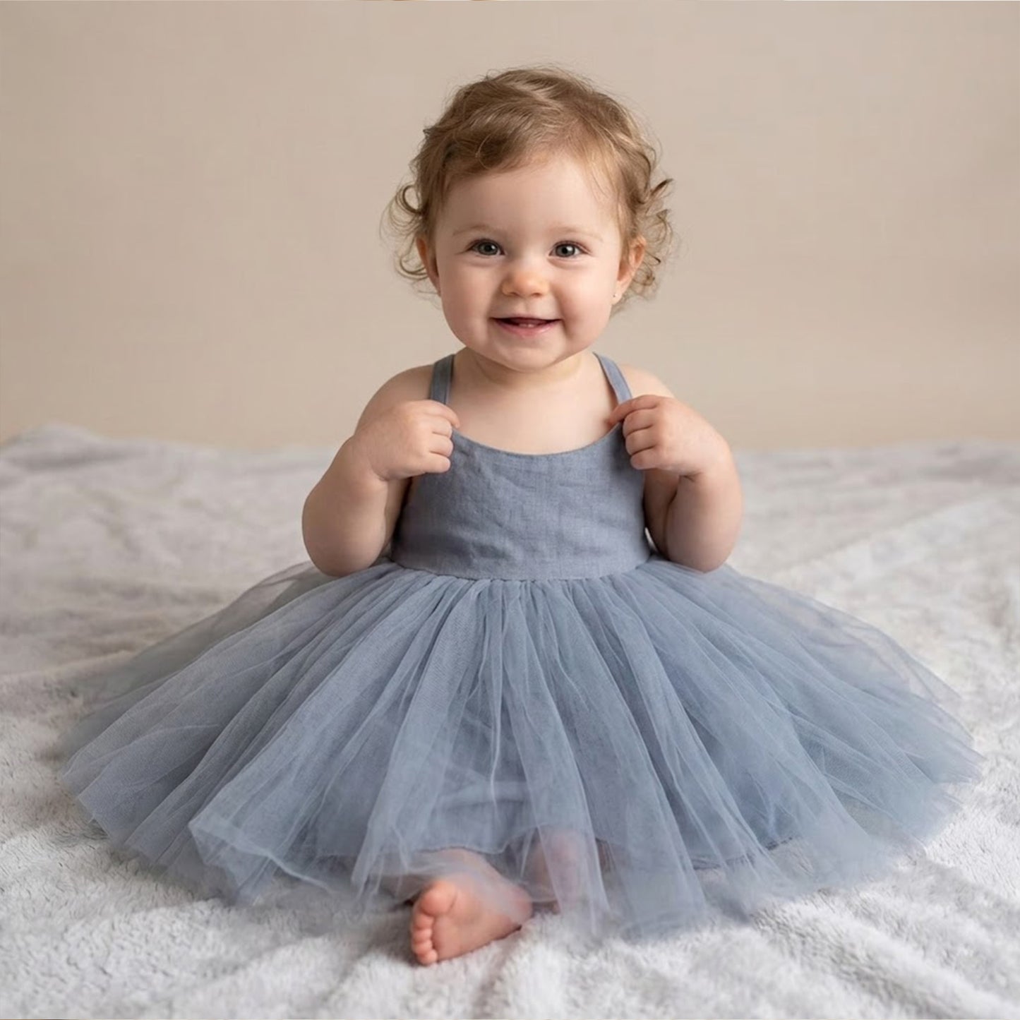 Baby Girl Little Love Birthday Dress - Summer Flying Sleeves Princess Gown with Bow - Korean Style 0-3Y