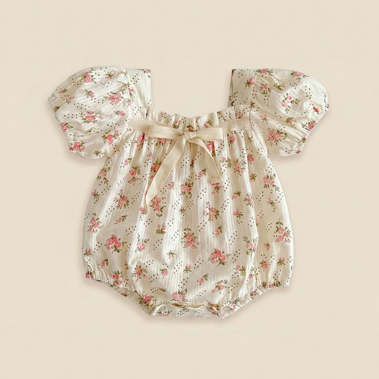 Short Sleeve Floral Baby Romper - 100% Cotton Summer Sunsuit - Casual Newborn Jumpsuit 0-24M
