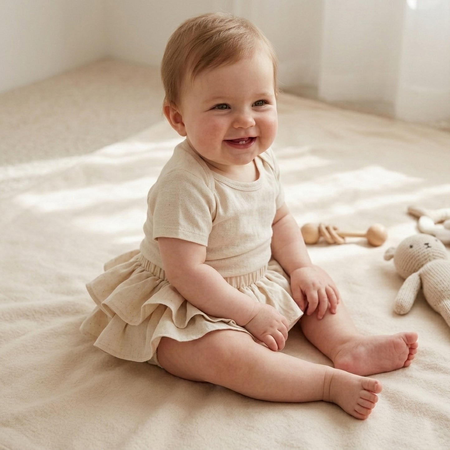 Double Layer Ruffle Lace Baby Skirt - Cotton Linen Toddler Pettiskirt - Casual and Wedding Clothing