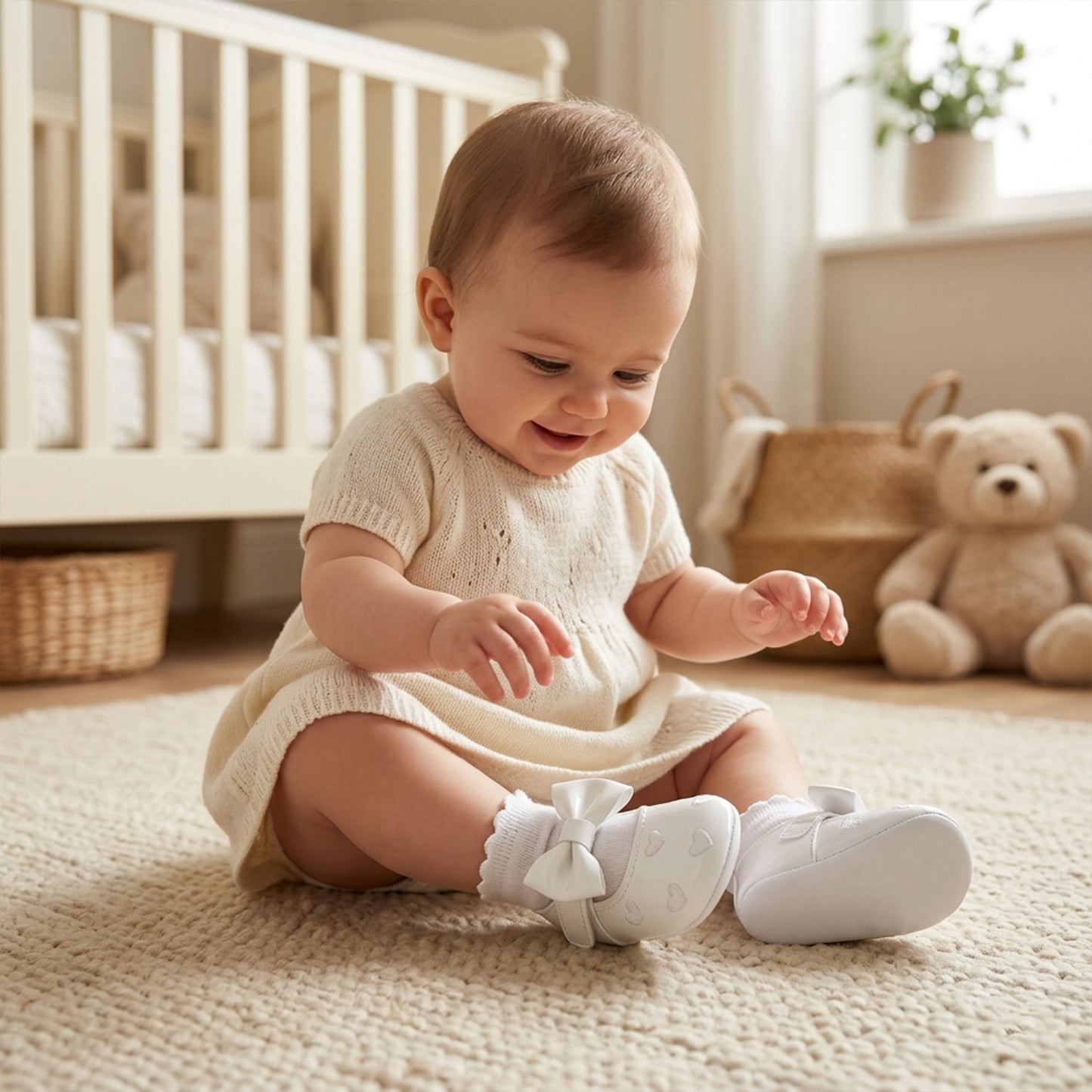 Classic Baby Girl Dress Shoes - Cute Bow-knot & Heart Anti-Slip First Walkers (0-18M)