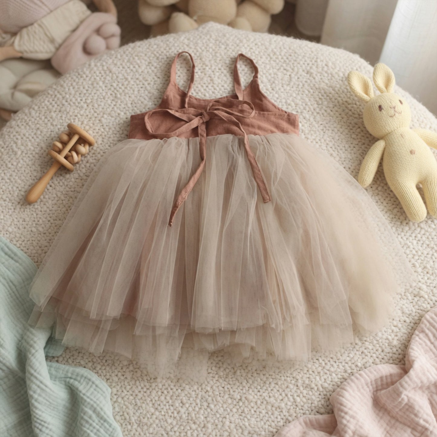 Baby Girl Little Love Birthday Dress - Summer Flying Sleeves Princess Gown with Bow - Korean Style 0-3Y