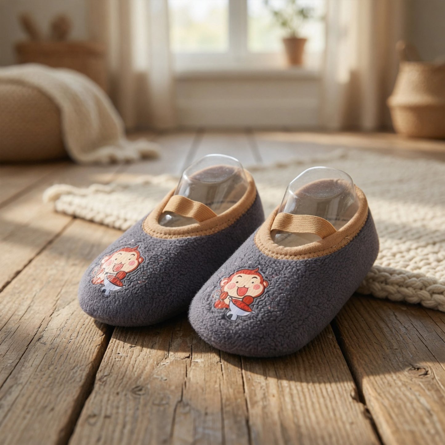 Anti-Slip Cartoon Baby First Walkers - Winter Warm Indoor & Outdoor Floor Shoes with Durable Rubber Soles