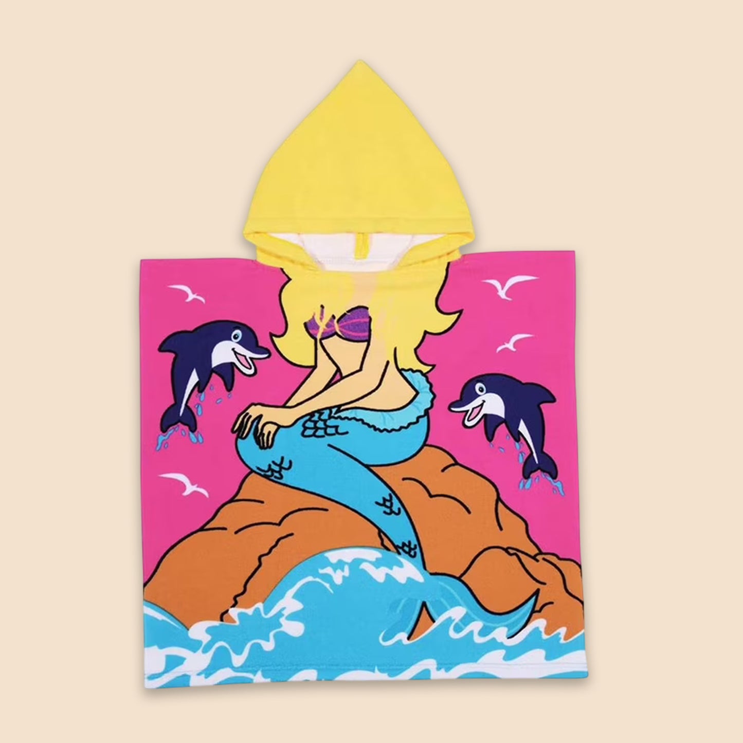 Cartoon Kids Hooded Cape Towel - Quick-Dry Beach & Bathrobe - Fun Unicorn Shark Dinosaur Print for Children