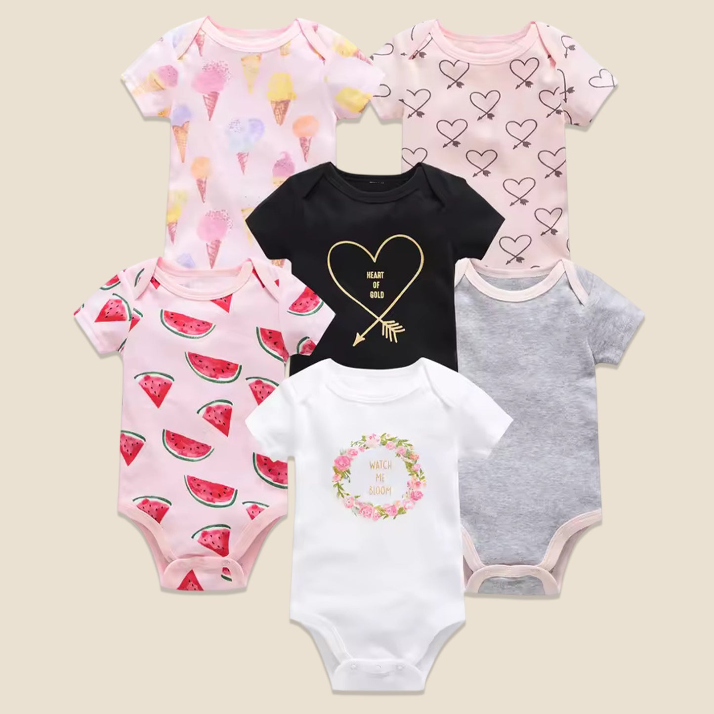 3/6 Pcs Baby Bodysuit Set - 100% Cotton Short Sleeve Rompers - Unisex Newborn Clothes 0-12 Months
