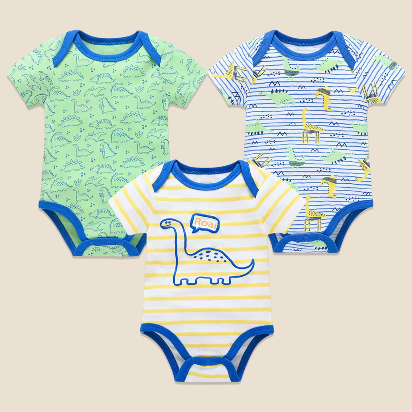 3/6 Pcs Baby Bodysuit Set - 100% Cotton Short Sleeve Rompers - Unisex Newborn Clothes 0-12 Months