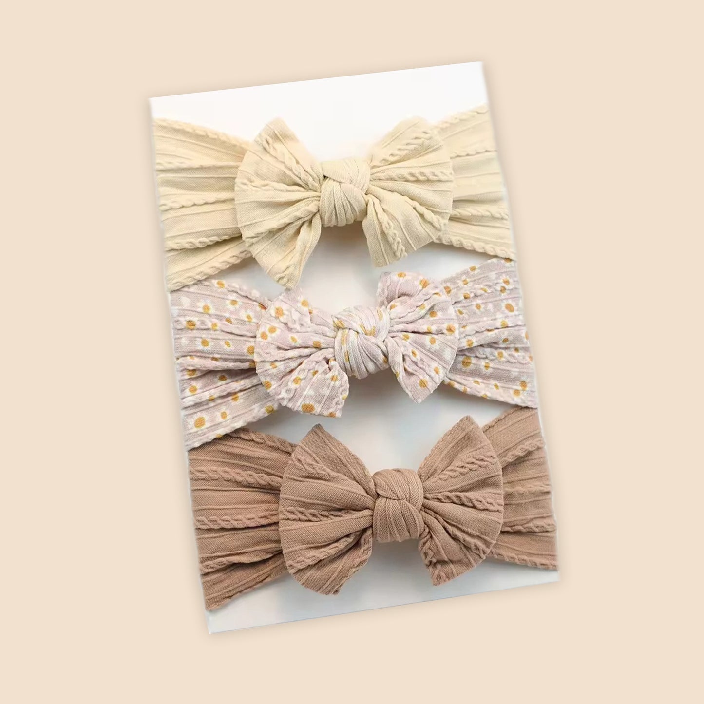 3-Piece Baby Girl Headband Set - Soft Elastic Bow Hair Bands - Newborn Turban & Hair Accessories Gift Pack