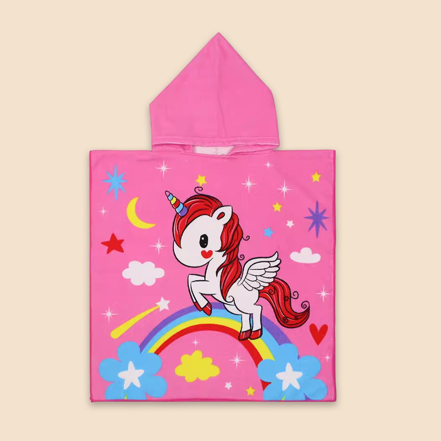 Cartoon Kids Hooded Cape Towel - Quick-Dry Beach & Bathrobe - Fun Unicorn Shark Dinosaur Print for Children