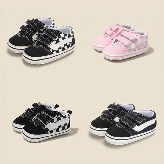 Classic Plaid First Walker Shoes - Breathable Canvas Baby Sneakers for Boys & Girls